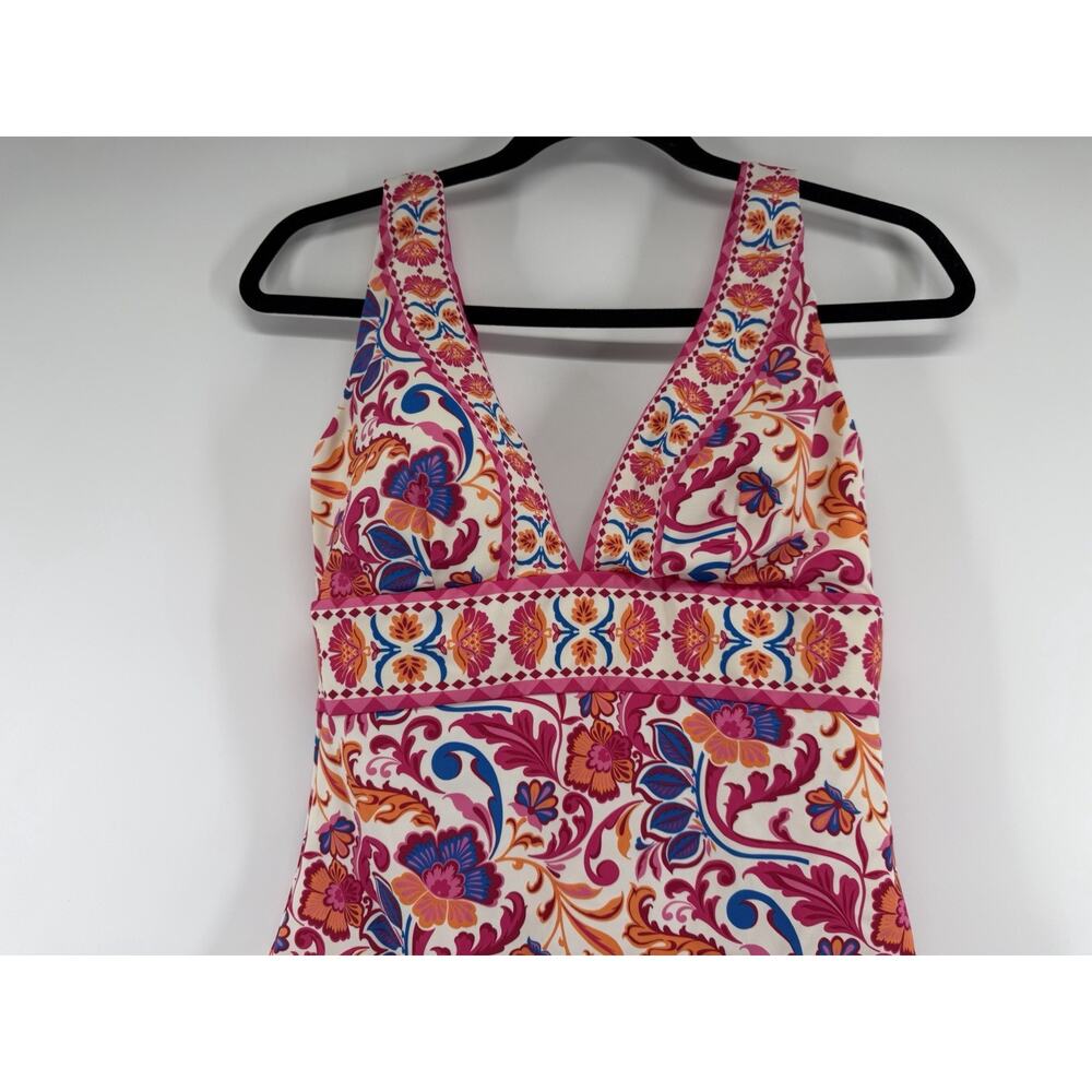 Boden Porto V-neck Swimsuit Pink Power, Flourishing Meadow Women’s Size 8R NWOT - Picture 2 of 8